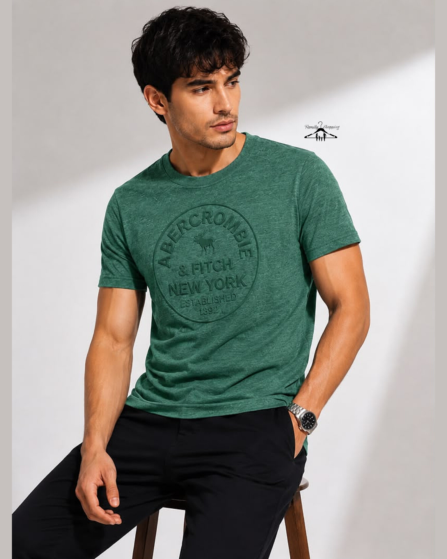 تیشرت مردانه Abercrombie کیفیت مستر | پارچه گرم‌بالا، بدون آبرفت و رنگدهی | سبز و سورمه‌ای